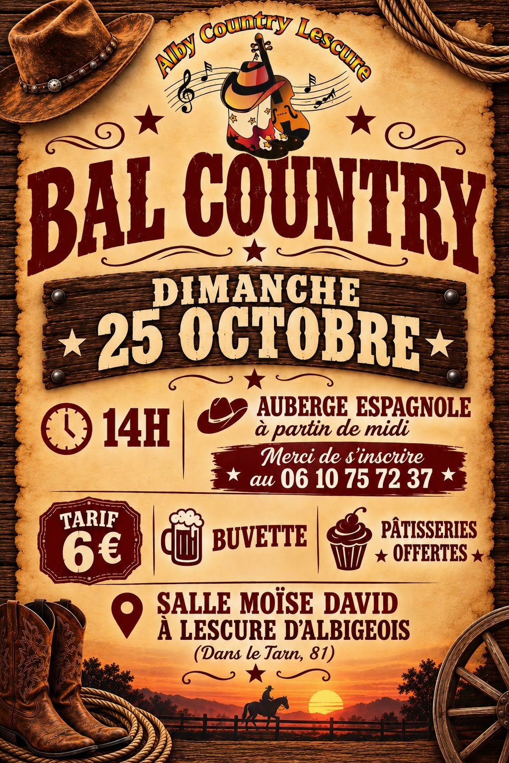 Affiche Bal AlbyCountryLescure 25 octobre à Lescure d’albigeois — 25 octobre 2026