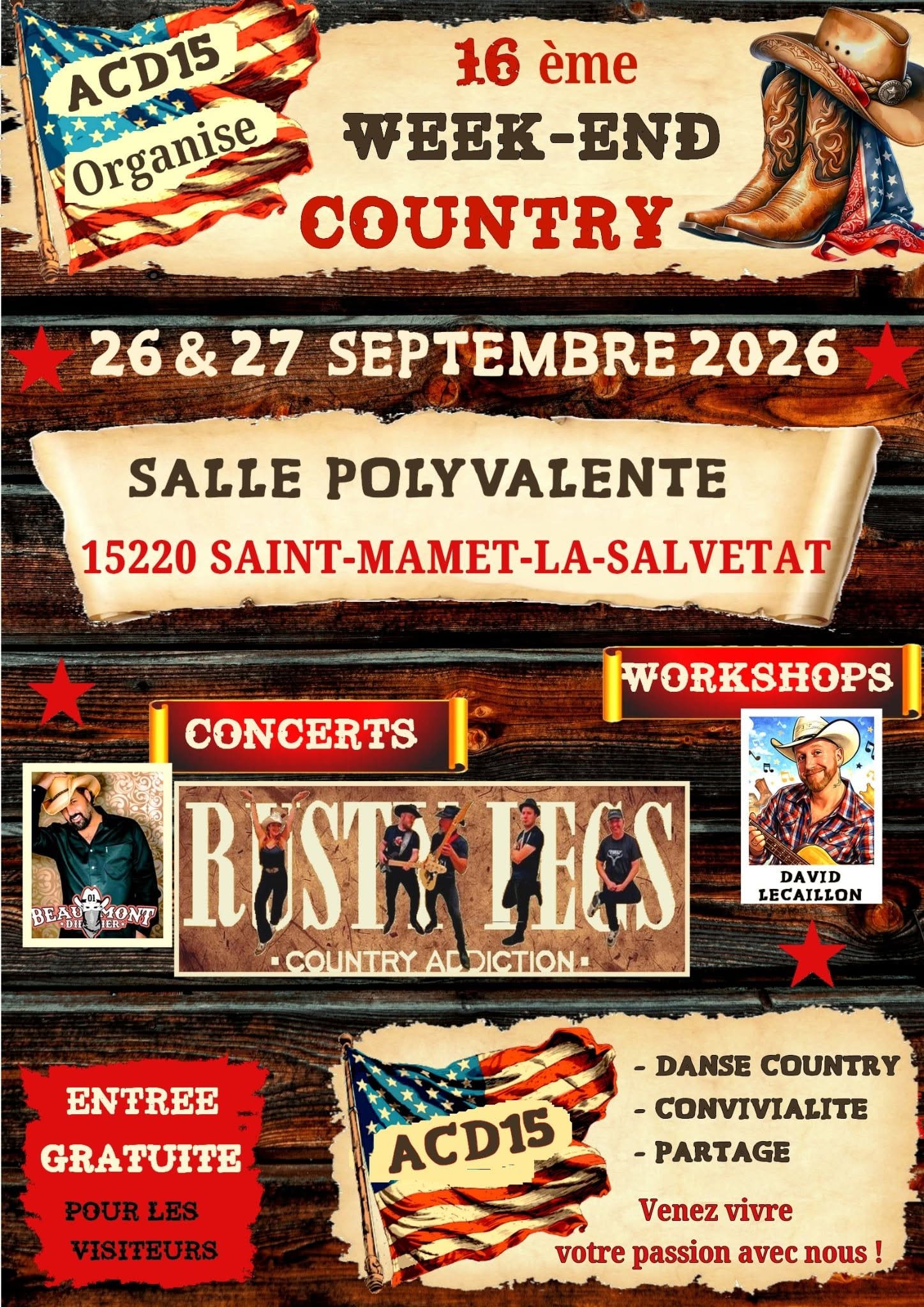 Affiche Week-End Country à Saint Mamet la salvetat le 26 sept.