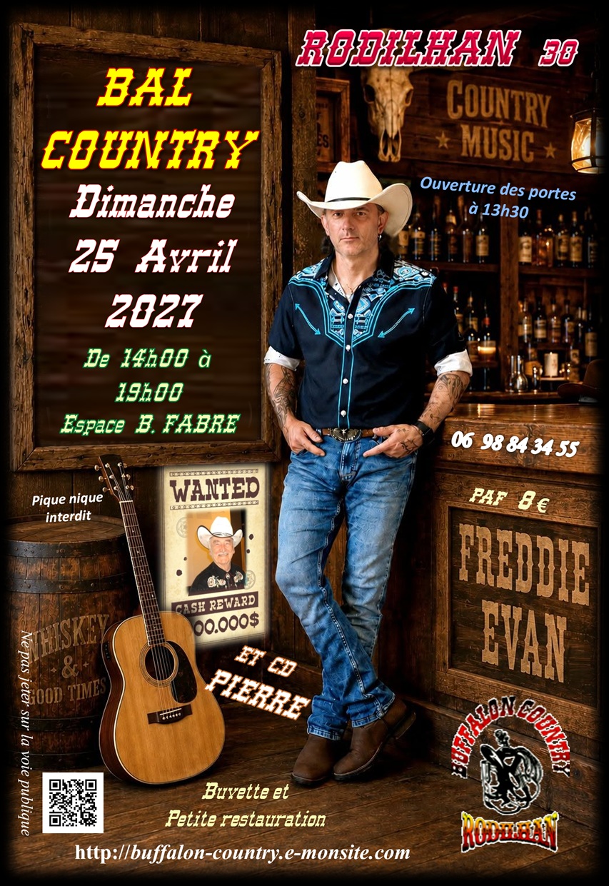 Affiche Bal country avec FREDDIE EVAN à RODILHAN — 25 avril 2027