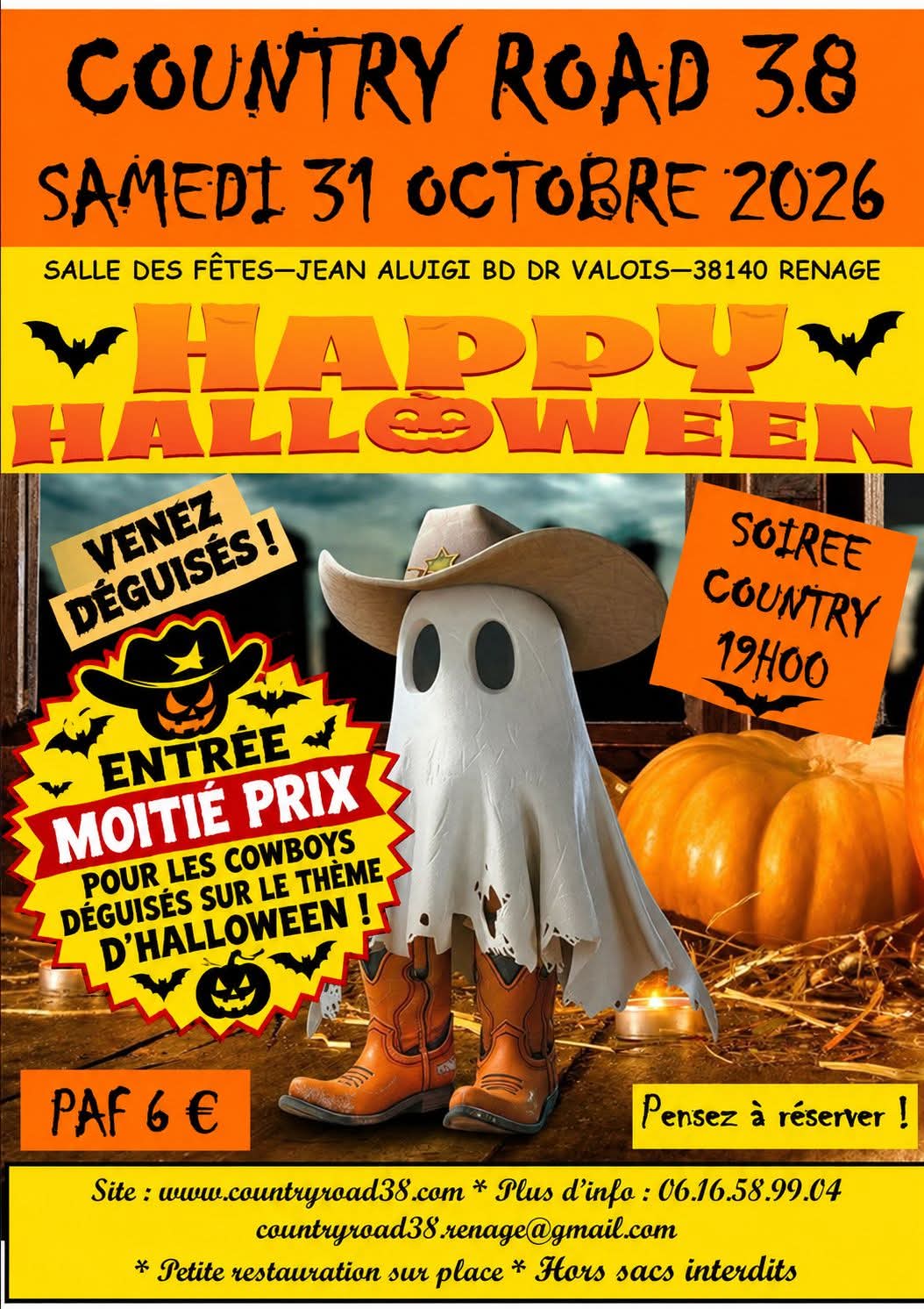 Affiche BAL COUNTRY THEME HALLOWEEN à RENAGE le 31 oct.