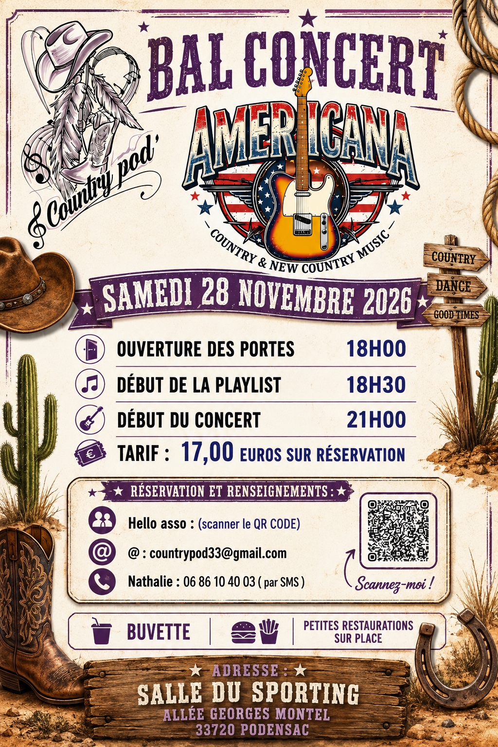 Affiche les Countrypod' Reçoive AMERICANA à Podensac le 28 nov.