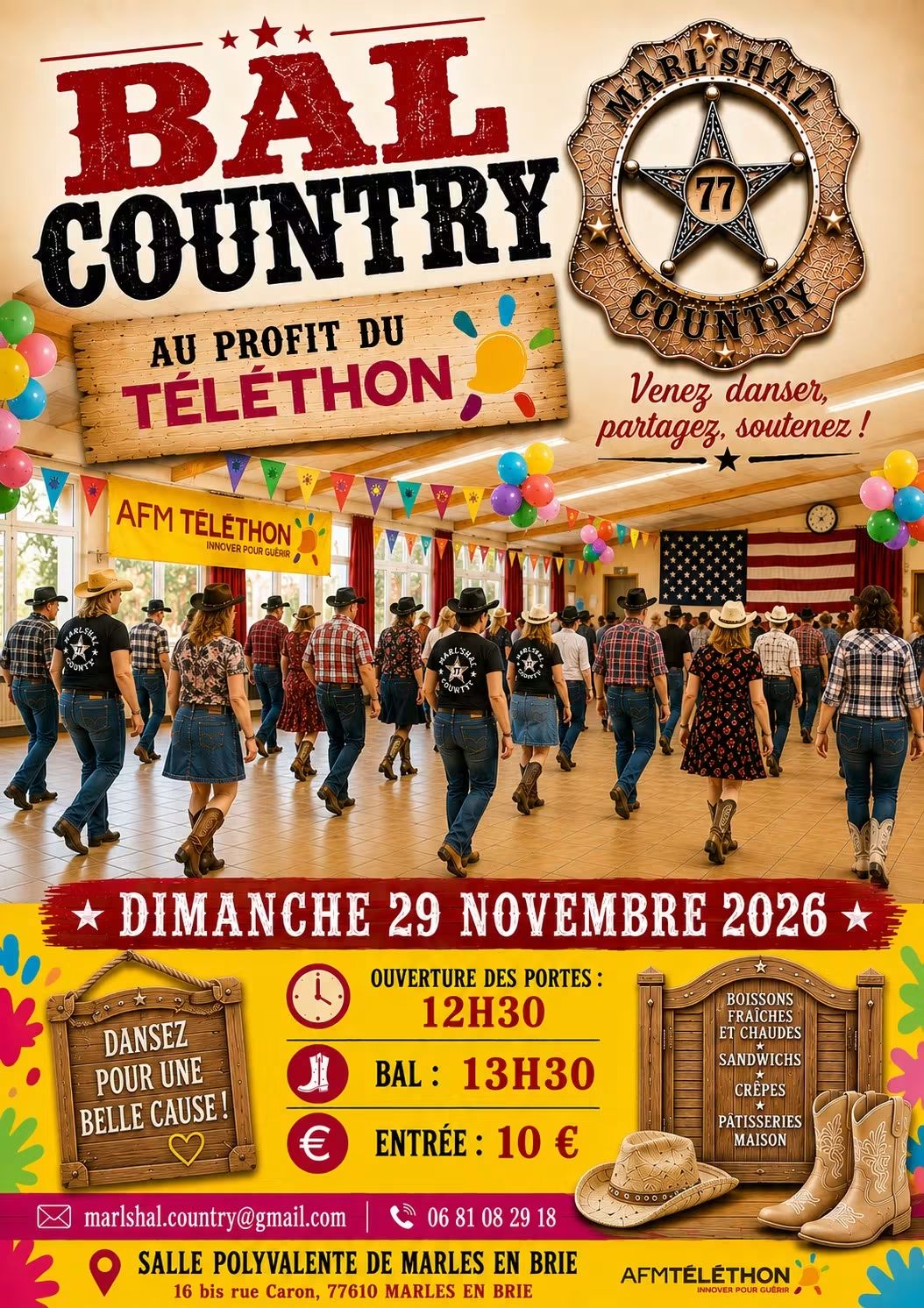 Affiche Bal 100% COUNTRY à Marles-en-Brie le 29 nov.